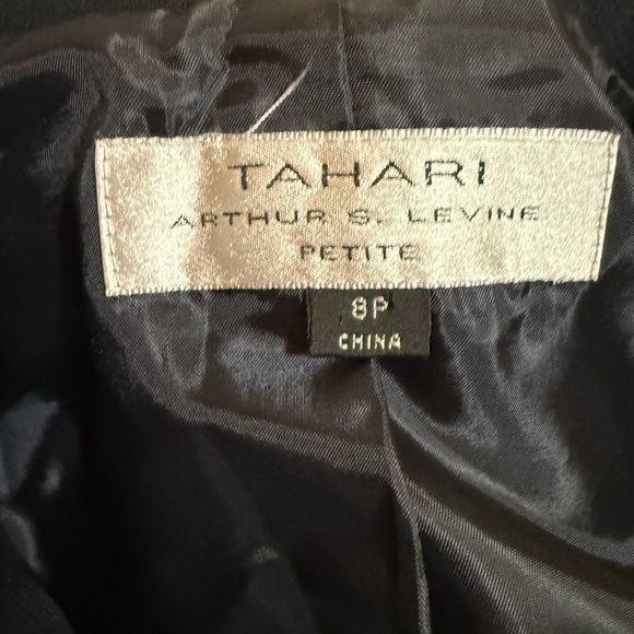 Tahari Black Blazer with White Thread Outline and Gold Piece on Pocket - Picture 5 of 7